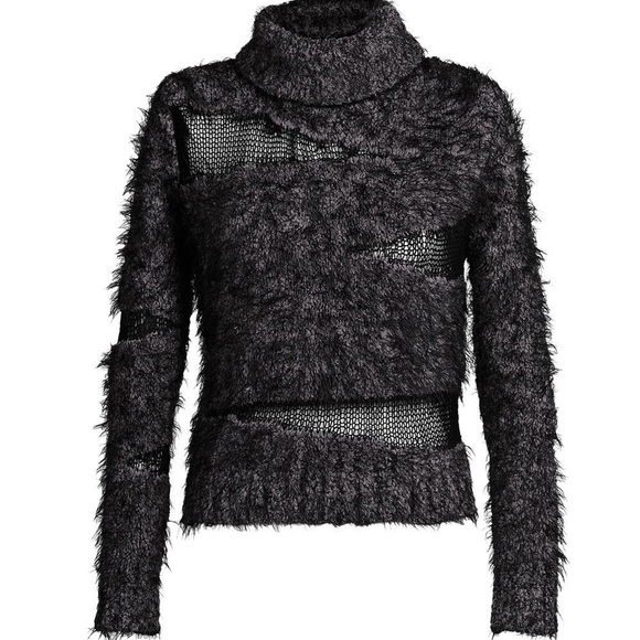 Cop Copine Aluche Fuzzy Furry Sweater w Black Textured Fishnet Style Cutouts - Picture 10 of 10